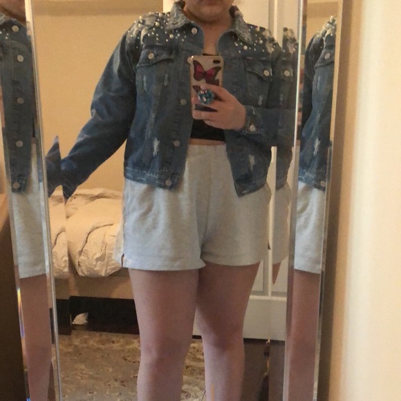 INA Distressed Studded Pearl Jean Jacket - Picture 5 of 8